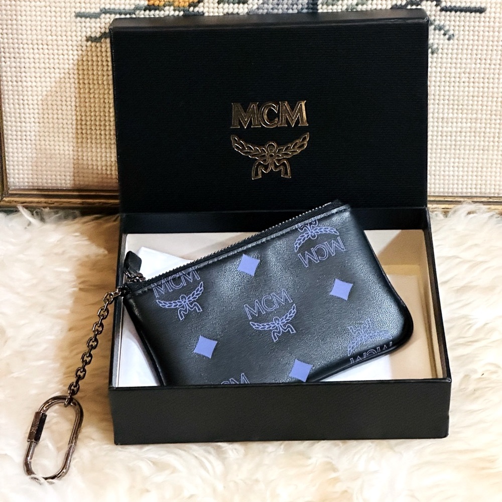 MCM Unisex Key Pouch Coin Purse Wristlet Leather NIB Splash Color